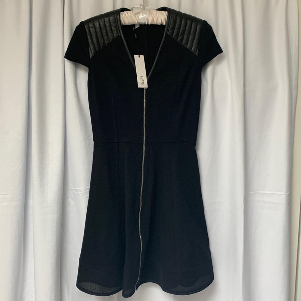 NWT Leather trim fit-and-flare dress | size 4